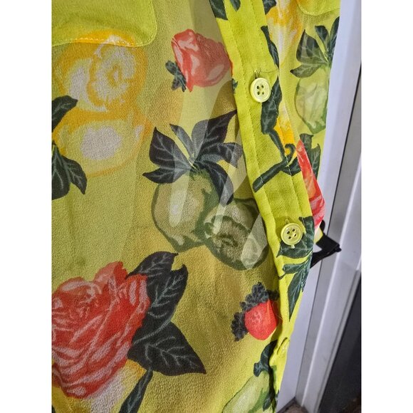 Equipment Womens Yellow Floral Fruit Silk Button Up Blouse Long Sleeve Size M - Picture 7 of 11
